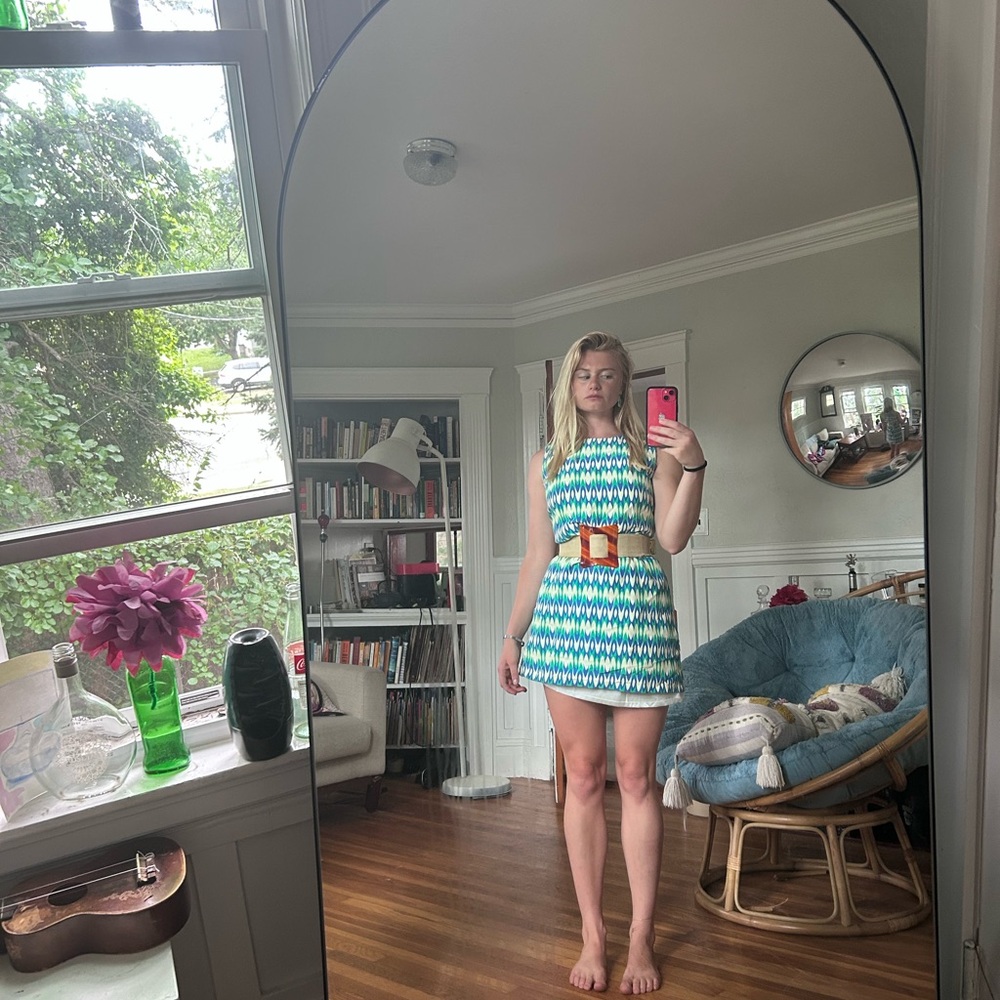 Stylish Blue and Green Mini Dress